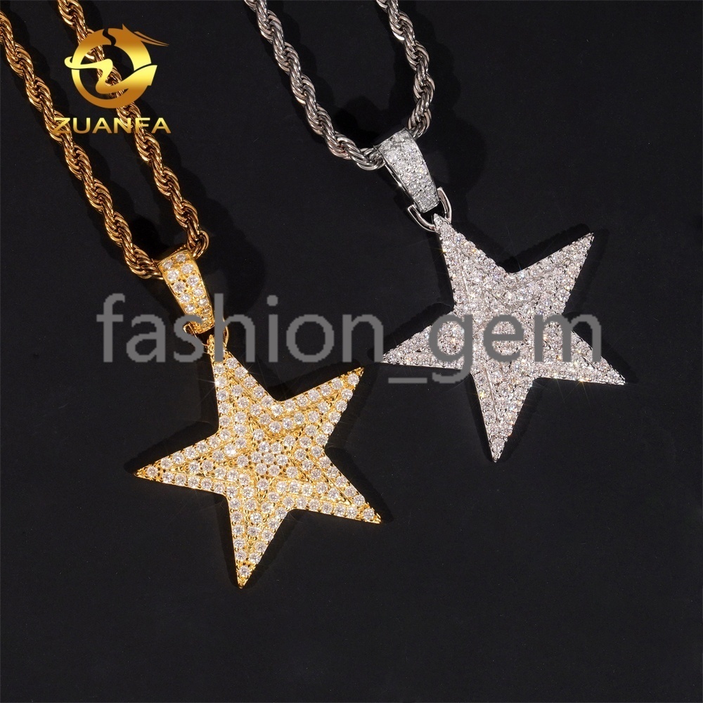 Fine Jewelry Double Pentagram Design Custom Iced Out Hip Hop Moissanite Pendant 925 Silver VVS Moissanite Diamond Charm Pendant