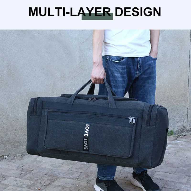 Large Canvas Travel Duffel Bag Waterproof Mens Shoulder Luggage Storage Bags Outdoor Training Fitness Sports Handbag XA927D W250618