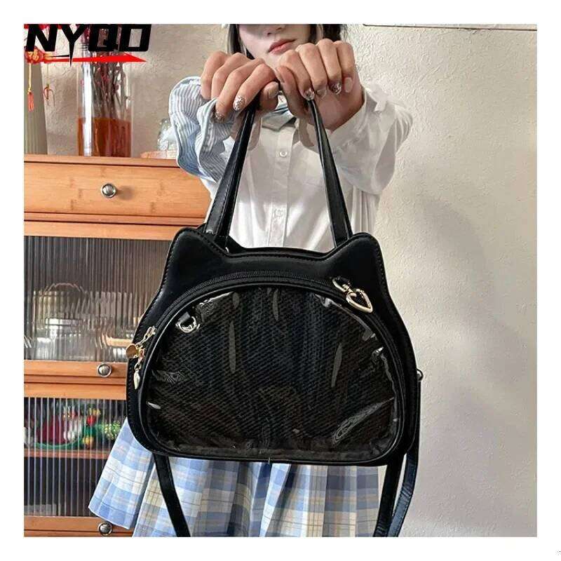 Transparent Crossbody Y2K Cute Cat Shoulder Handbag Lolita Ita Anime Sweet Girl Kawaii Badge Display Messenger Bag for Girls