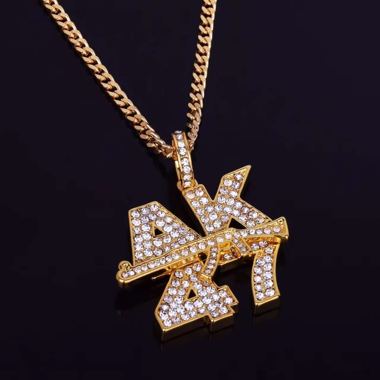 14k Gold and Silver Iced out Cuban Link AK 47 Pendant Moissanite Necklaces