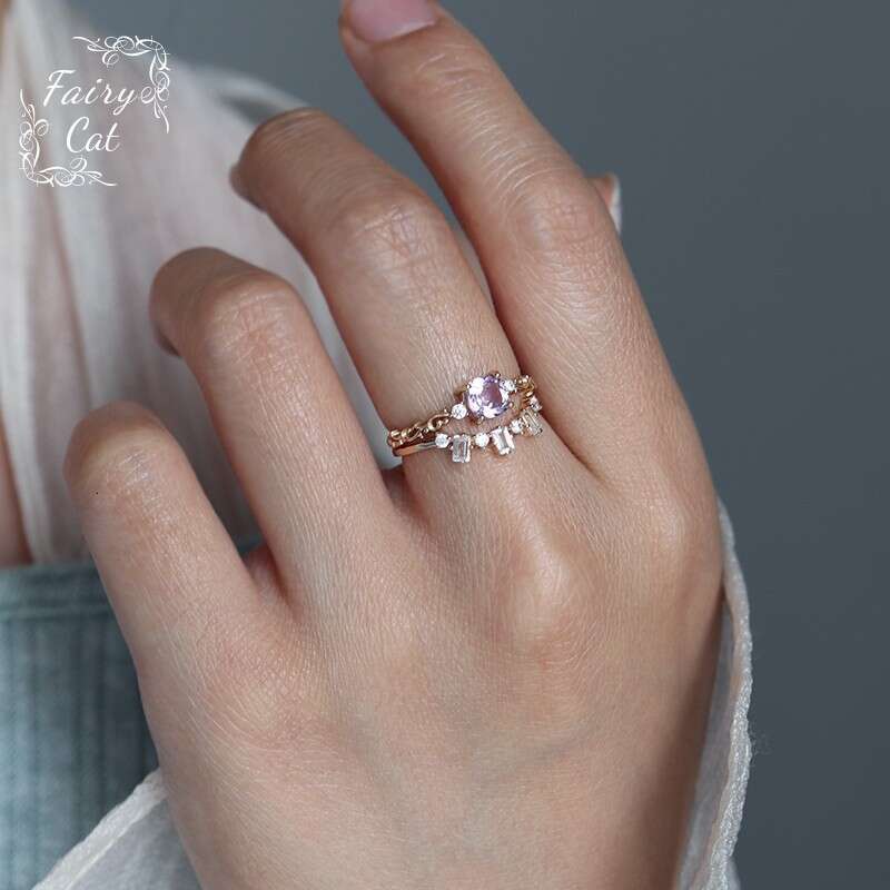 Little Sugar Cube Series Natural Amethyst Vine Hollow Luxury Ring Gold Plated Dreamy Cute Fresh Style for Women
