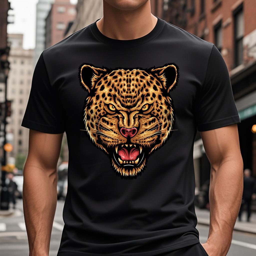 T Shirts Round collar Cotton White Leopard S-3XL Short sleeve black Men #ddmyNov
