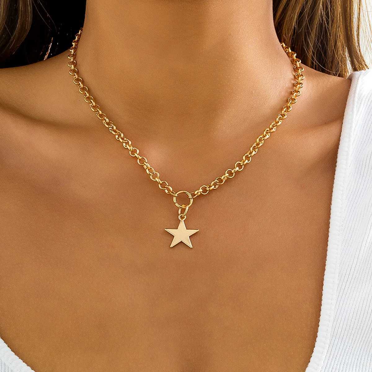 Boho Metal Star Pendant Clavicle Necklace Ladies 2022 Vintage Creative Gold Color O Word Chain Necklaces Girls Fashion JewelryC250617