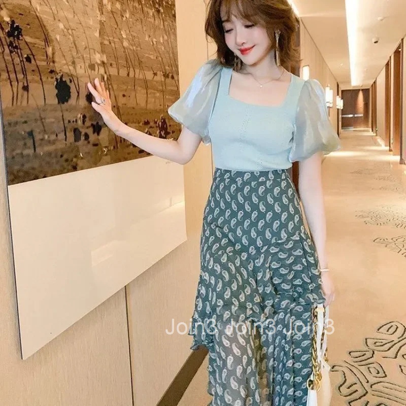 2 Pieces Sets for Women Kawaii Short Sleeve Ruffles Woman Outfit Skirt New Matching Vintage Y2k Clothes Chic and Elegant Stylish