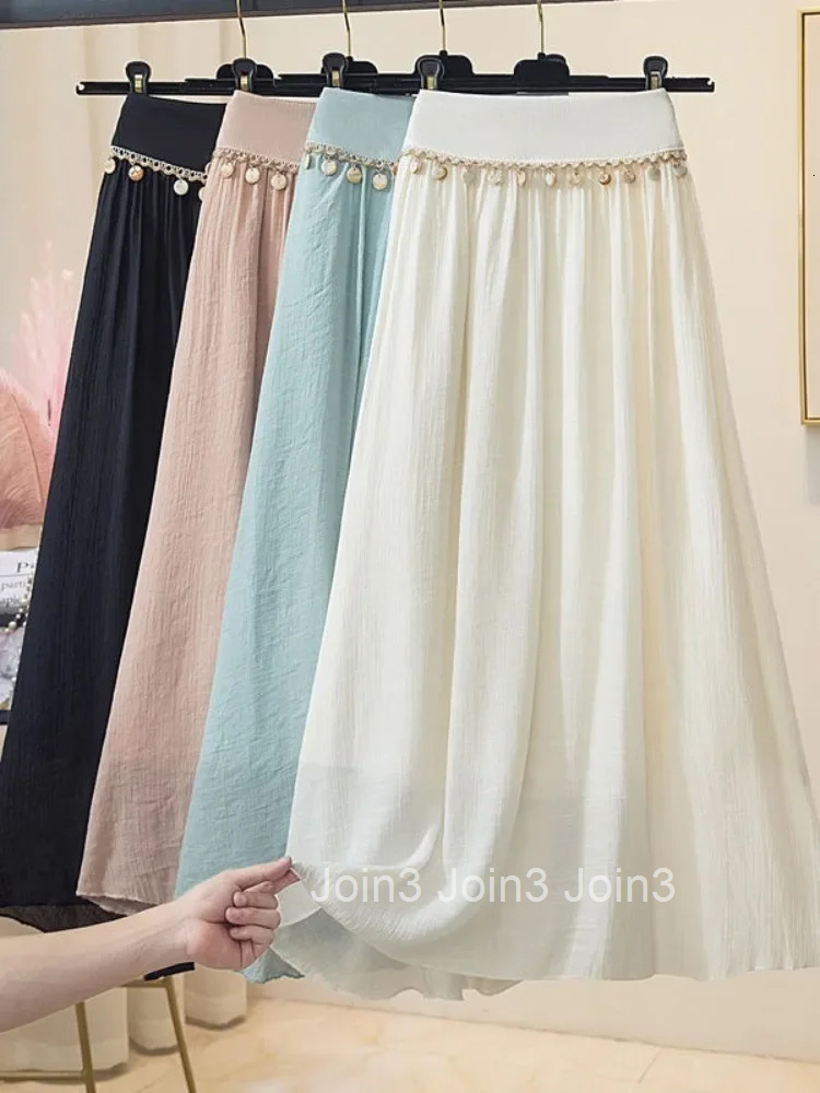 Midi Skirts for Women Fringe Boho Vintage Summer 2025 Korean Style Harajuku Casual A Line Cheap Aesthetic Fashion V Woman Skirt