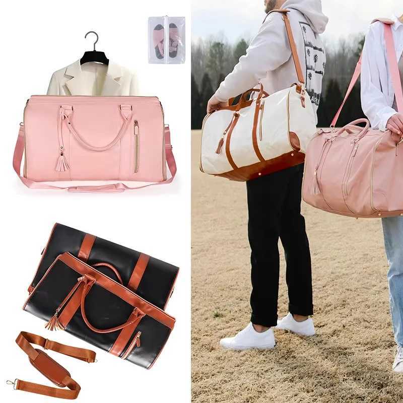 1pc Foldable Womens Travel Convenient Carry-on Clothing Bag Large PU Leather Duffel Bag Womens Business Travel Bag W250618