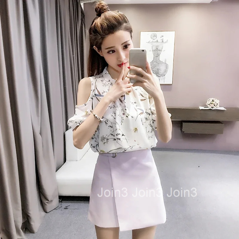 With Print Summer Floral Female Tops Off Shoulder Womens Shirt and Blouse Yellow New Collection 2025 High Quality Korea Stylish