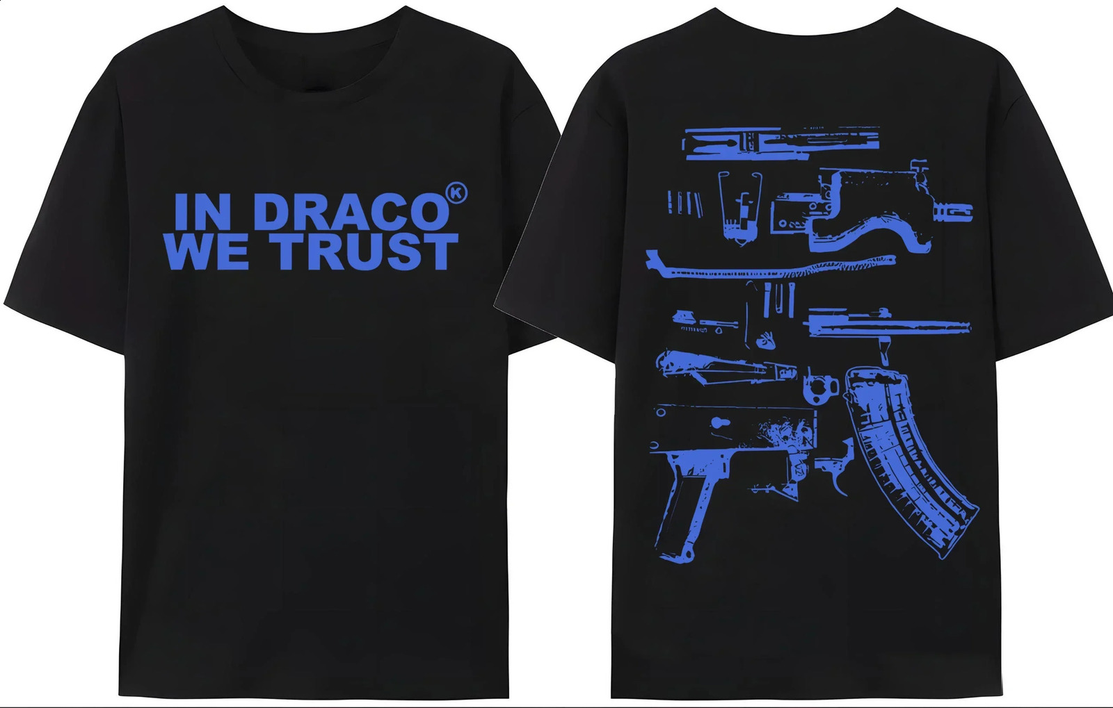 cc04 Gun Tshirt Mens Y2K In Draco We Trust Letter Print Summer High Quality Harajuku Couple Streetwear Tees 250616