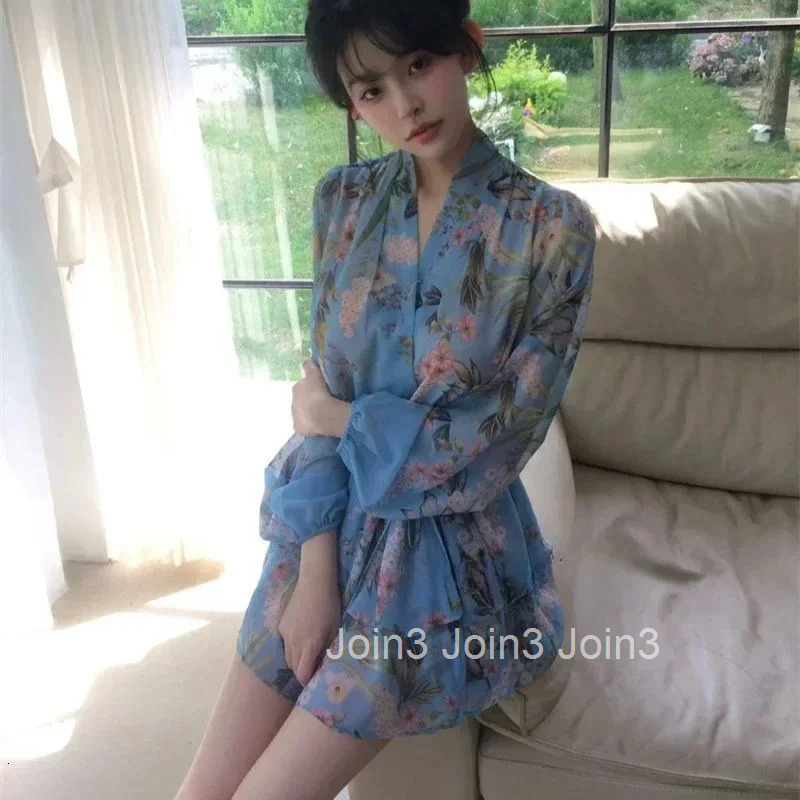 Female Dress New In Floral Chiffon Loose On Promotion Elastic Y2k One-piece Casual Youth Aesthetic G Womens Long Sleeve Dresses