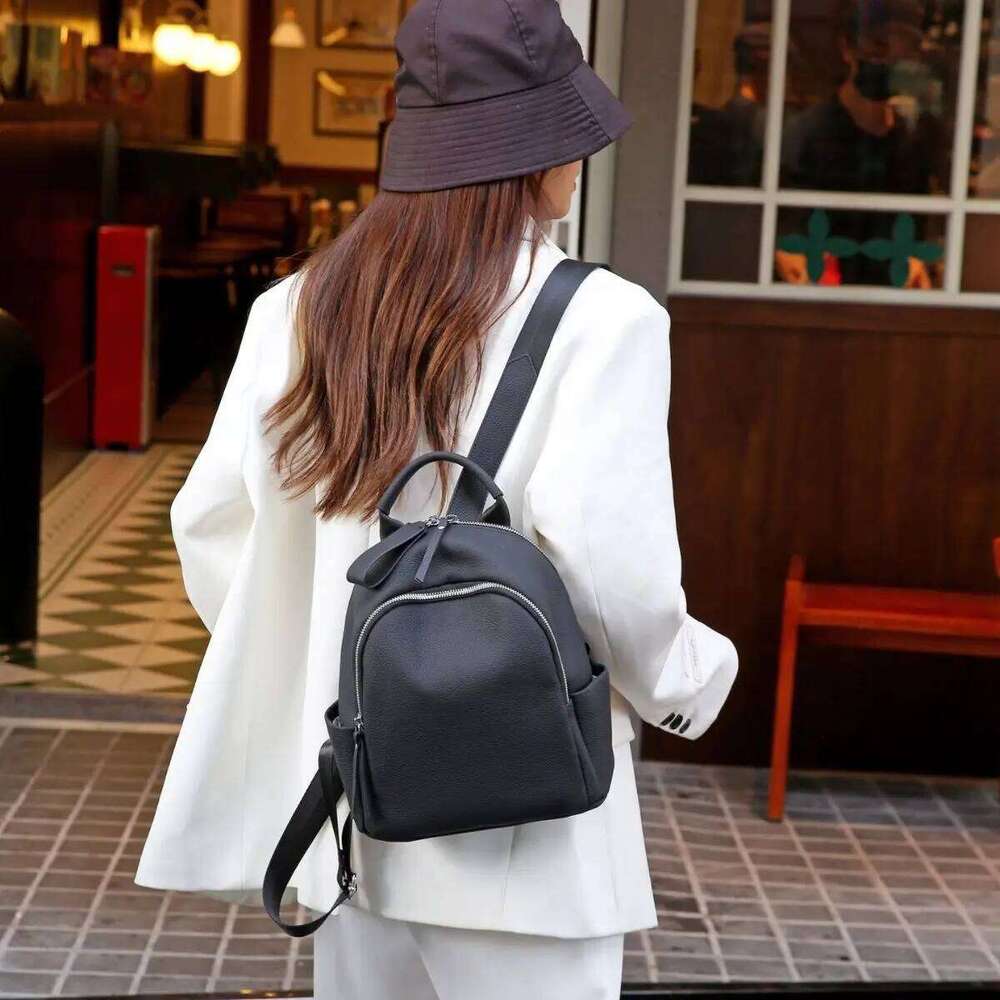 Brand Women Fashion Solid Color Large Capacity Cowhide Women's Backpack