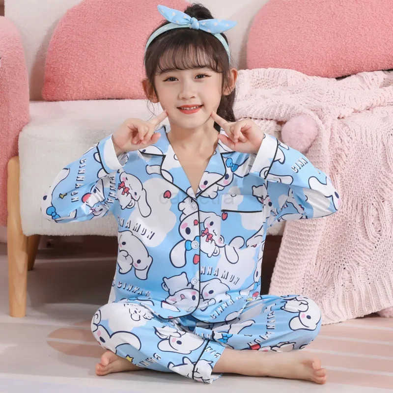 Sanrio Spring Autumn Children Pajama Girl Sleepwear Miniso Kawaii Anime Kuromi My Melody Cinnamoroll Kids Pajamas Boy Home Clothes XJ250618XJ250618