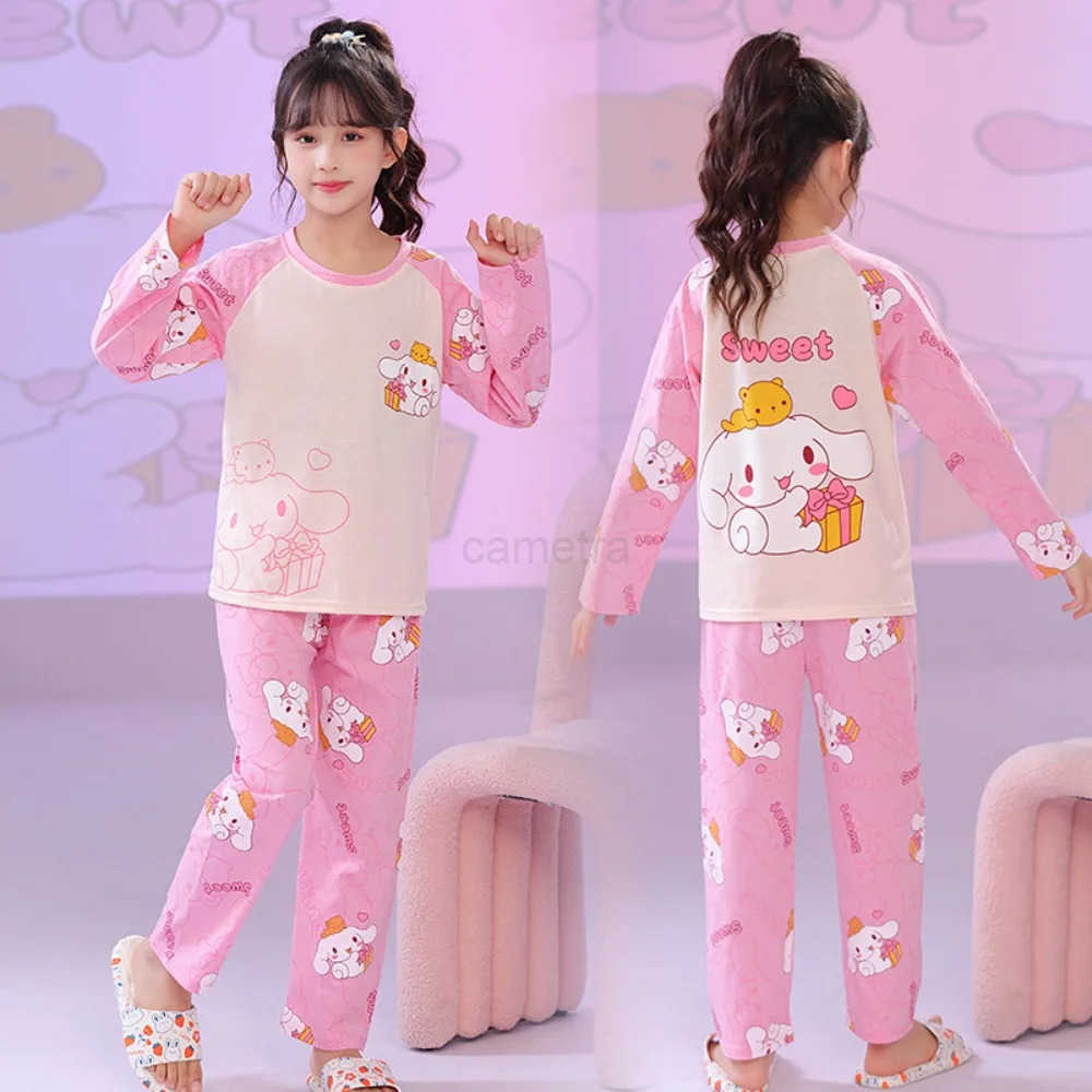 Sanrio Kuromi Lovely Children Pajama Sets Loose Cute Print Round Neck Breathable Kids Nightwear Suit Causal Comfortable Pajamas XJ250618XJ250618