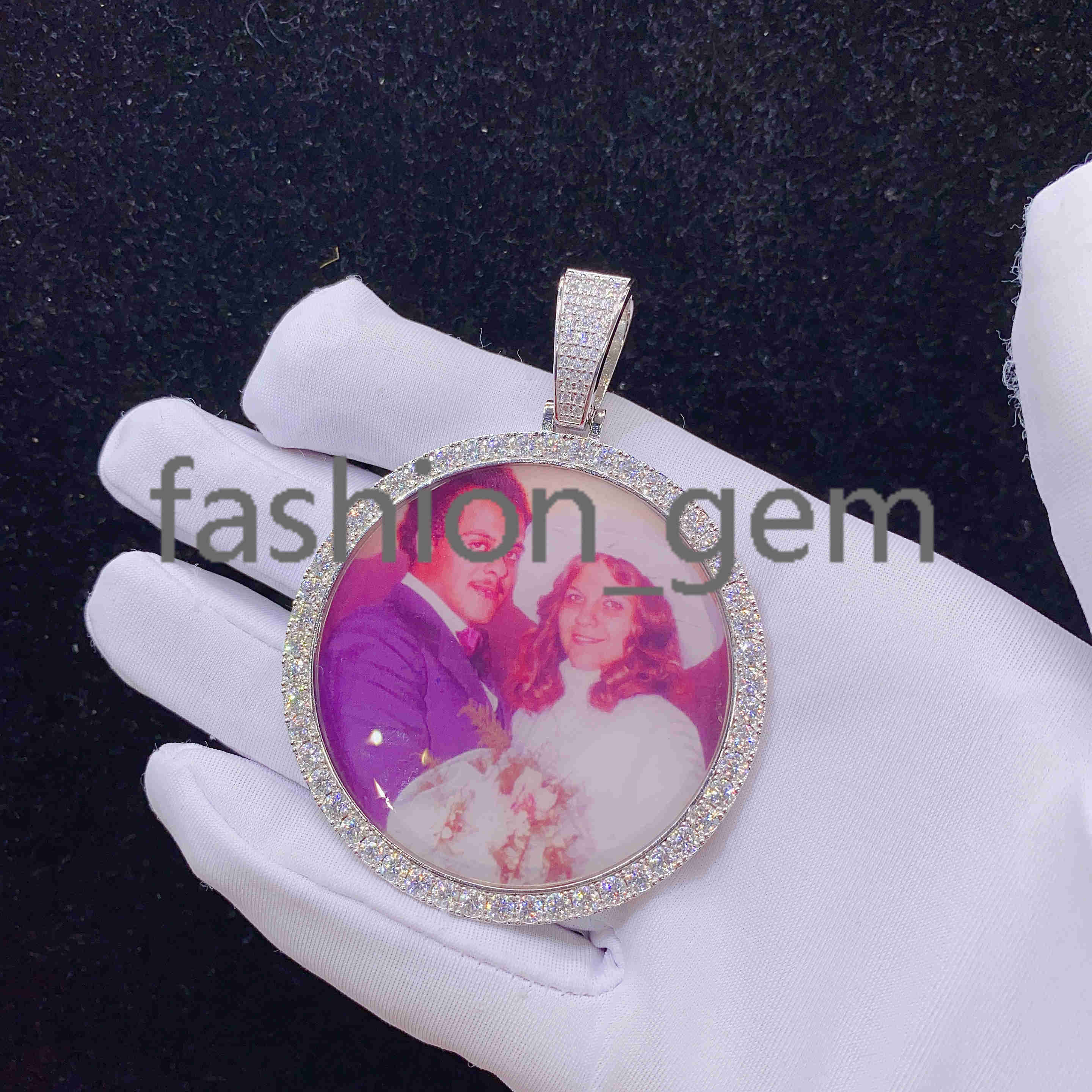 Custom Sterling Silver Iced Out Hip Hop Moissanite Diamond Picture Frame Memory Pendant