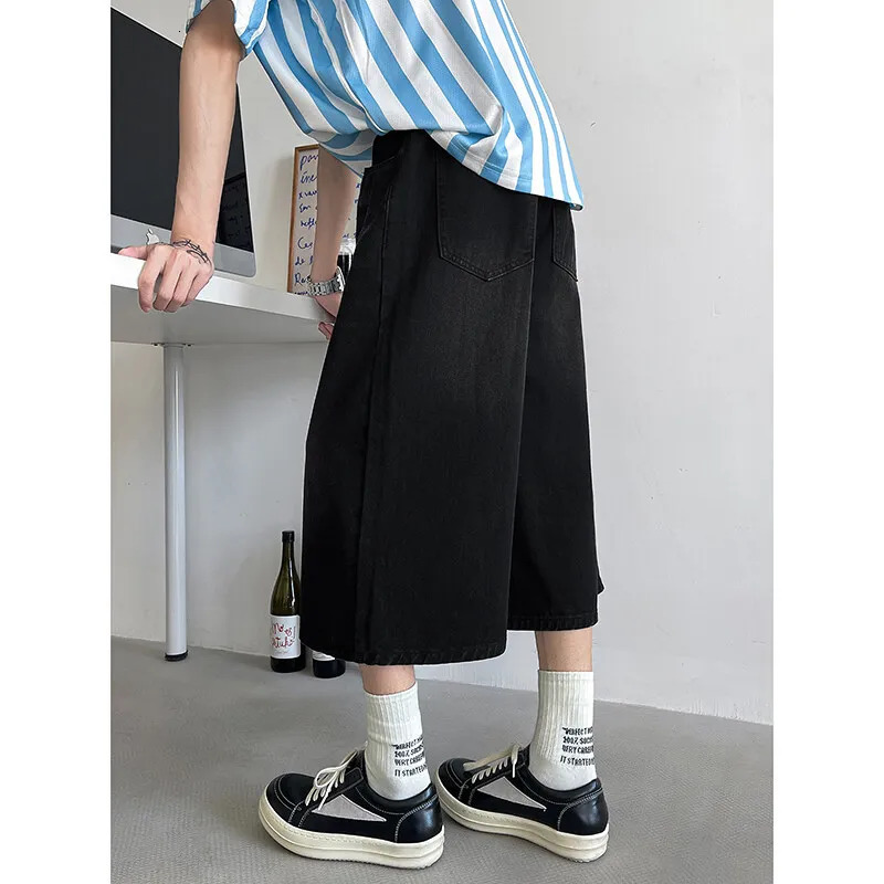 Loose Fit Cropped Jeans Elastic Drawstring Waist Stretch Denim Casual Wear Comfort Men Baggy Denin pants man Fashion Trendy 250617