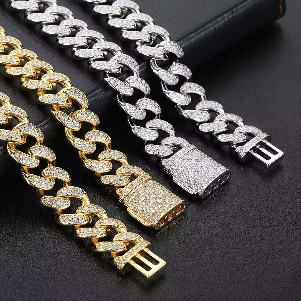 Fashion Jewelry Cuban Chain Hip Hop Moissanite Necklace10MM 12MM Diamond Cuban Chain Moissanite Diamond 925 Silver Jewelry