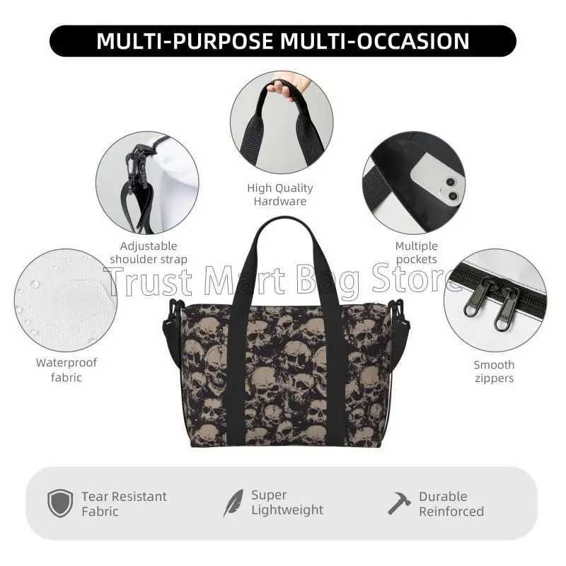 Vintage Skull Gothic Skeleton Travel Duffle Bag Lightweight Waterproof Weekender Overnight Hand Bag for Outdoor Sports Gym Yoga W250618