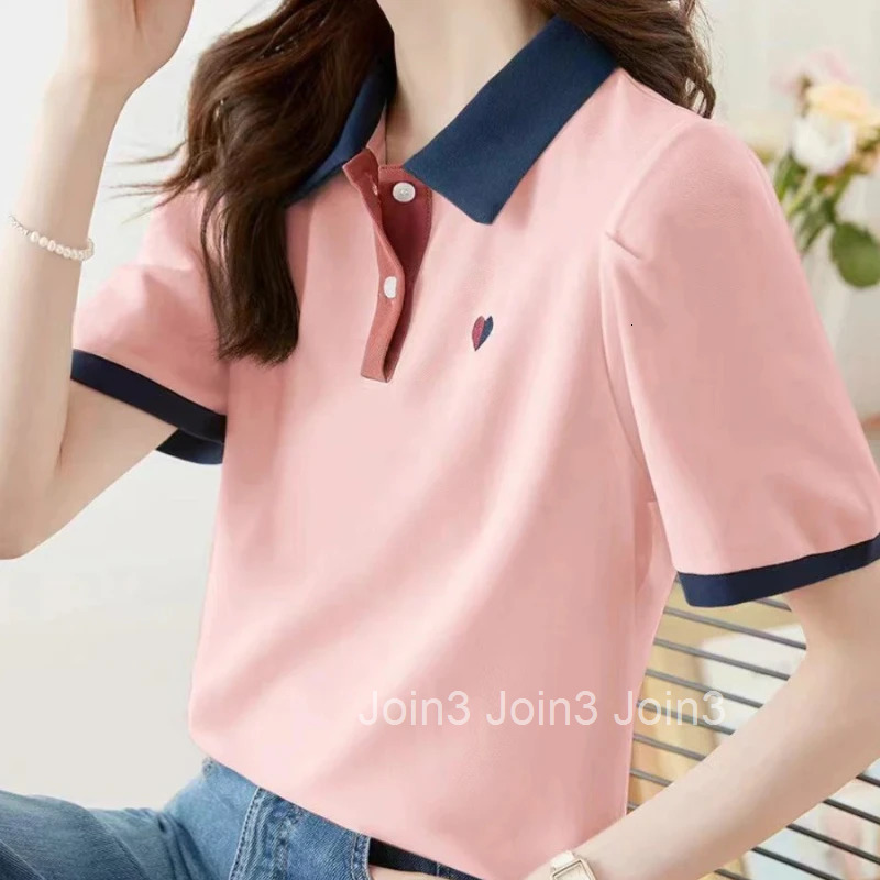 Slim Polo Neck T Shirt for Women Short Sleeve Woman Tshirt Womens T-shirt Polyester Korean Reviews Many Clothes 90s Vintage Yk2