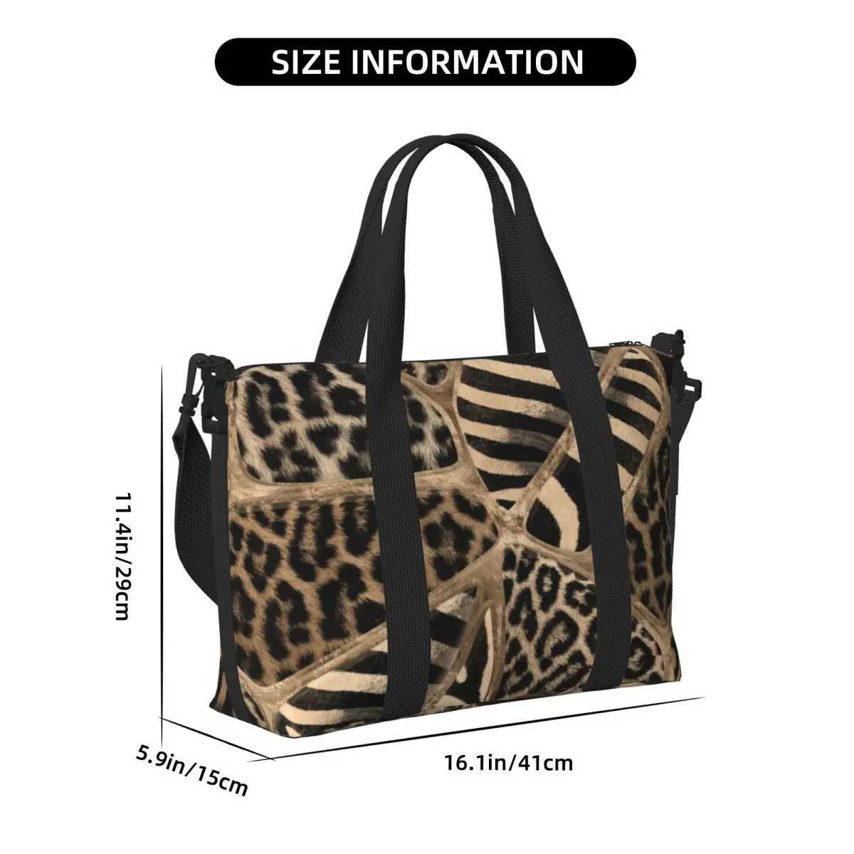 Custom Animal Print Tote Bag Women Large Capacity Leopard And Zebra Pastel Gold Gym Beach Shoulder Travel Bag W250618