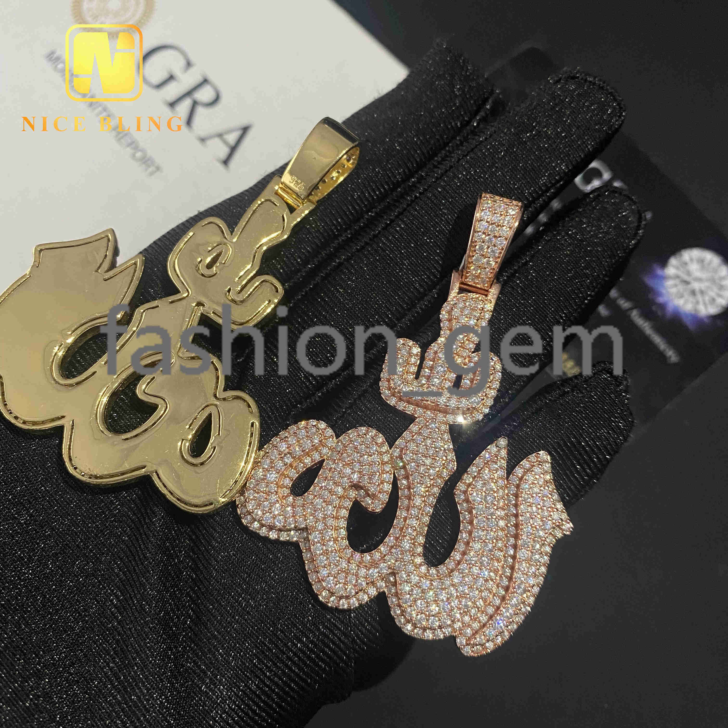 Pass Diamond Tester Custom Hip Hop Moissanite Diamond Jewelry Ice Out 925 Sterling Silver VVS Moissanite Fire Allah Pendant