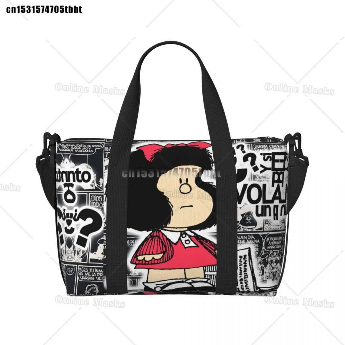 Vintage Quino Cic Mafalda Tote Bag Wen Large Capacity Cartoon Beach Gym Shoulder Travel Bag B250618