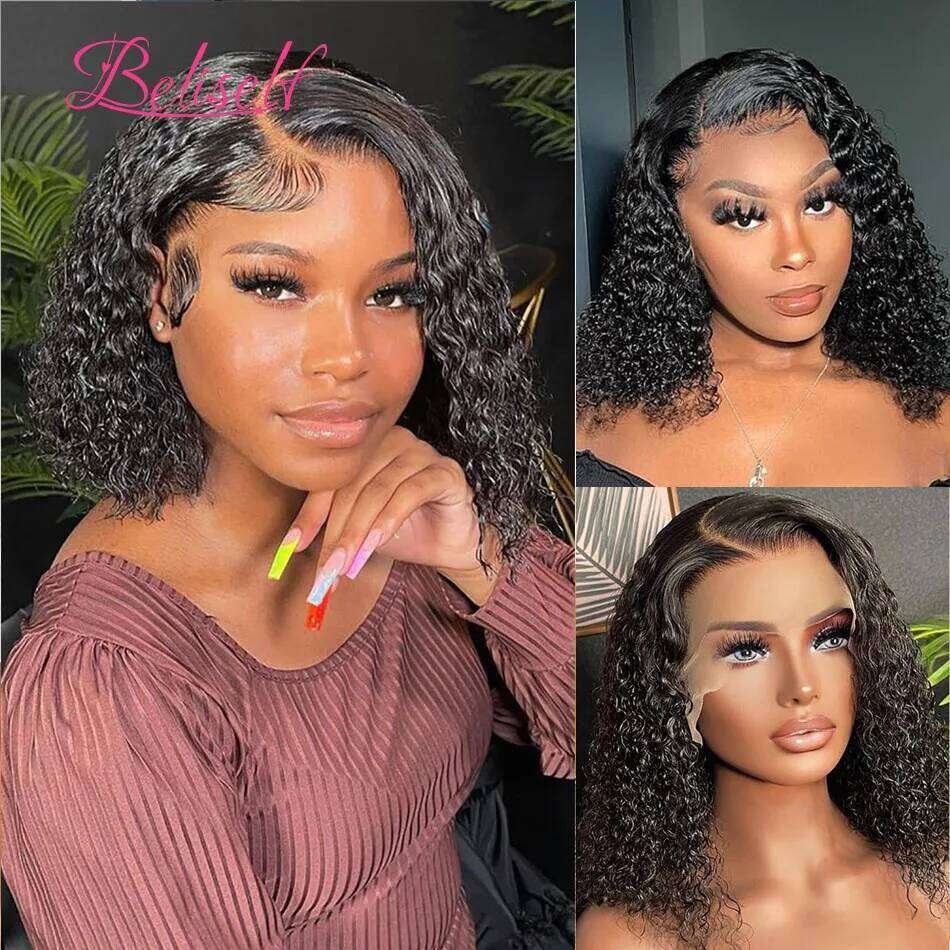 Short Bob 13x4 Frontal 250% Density 5x5 HD Lace Closure Wig Brazilian Curly Human Hair Wigs for Women