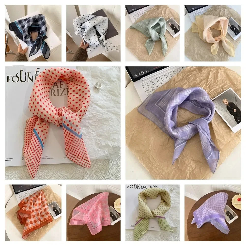 Sweet Pastoral Style Summer Triangle Headscarf Silk Polka Dot Fresh Floral Headband French Lattice Women Hair Band Children 250617