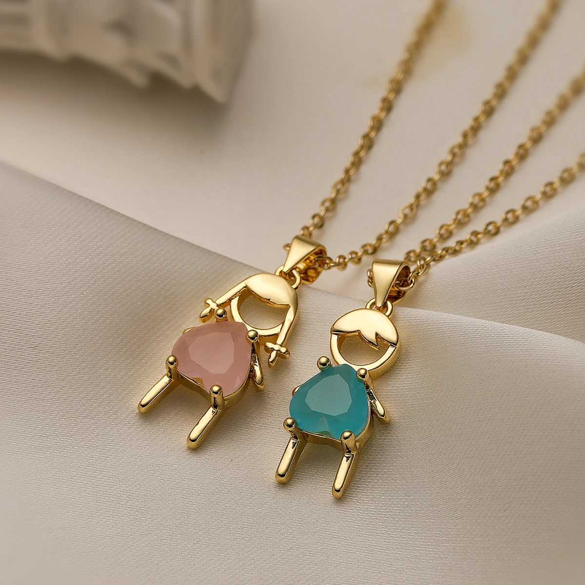 INS Design Girl/Boy Pendant Necklace For Wen GirlsStainl Steel Chain Cubic Zirconia Accories Party Daily JewelryC250617