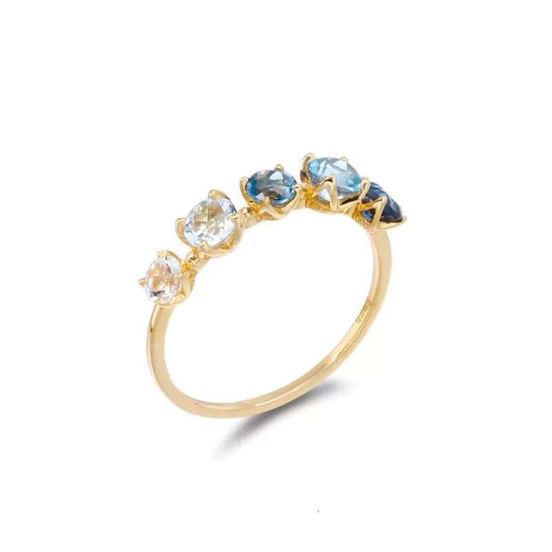New Gradient Blue and White Topaz Multi-Zircon for Women, Gold-Plated Light Luxury Open Ring