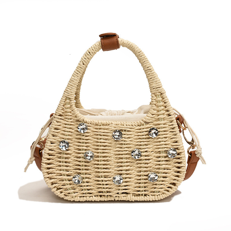 Designer's Free Shipping Vacation-style Rhinestone Woven Handbag Luxury Bag Women's 2025 Forest-style Fashionable Multi-functional Shoulder 