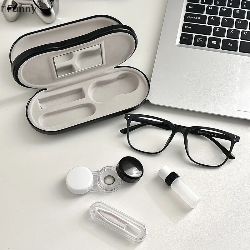 2 In 1 Double Layer Glasses Box Contact Lens Case For Men Women Creative Dual Use Glasses Case Eyewear Leather Box Unisex Gift 250617