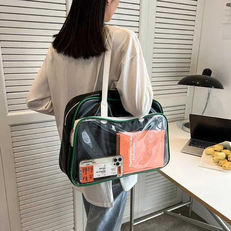 2024 Spring Fashion Shopper Transparent Leather Travel Bags for Women Large Capacity Men Sport Waterproof Voyage Shoulder Bag W250618