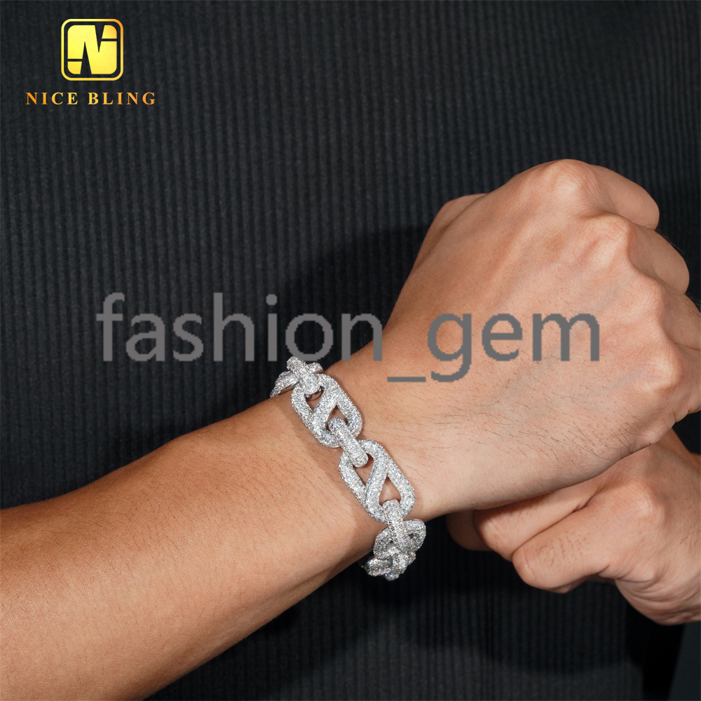 New Style Hip Hop Rapper Style 15mm Fully Iced Out 925 Silver Mens Moissanite Infinity Cuban Link Bracelet