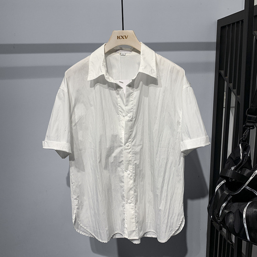 2025 shirt short-sleeved men's summer new jacket lapel trend texture loose casual plump handsome fashion shirt tide m169