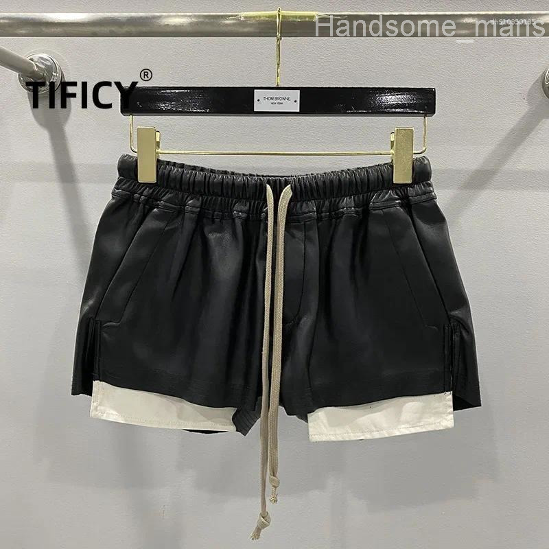 Mens Shorts Womens Fashion Basic PU Leather Four Corner Pockets Comfortable Versatile Black Short Pants