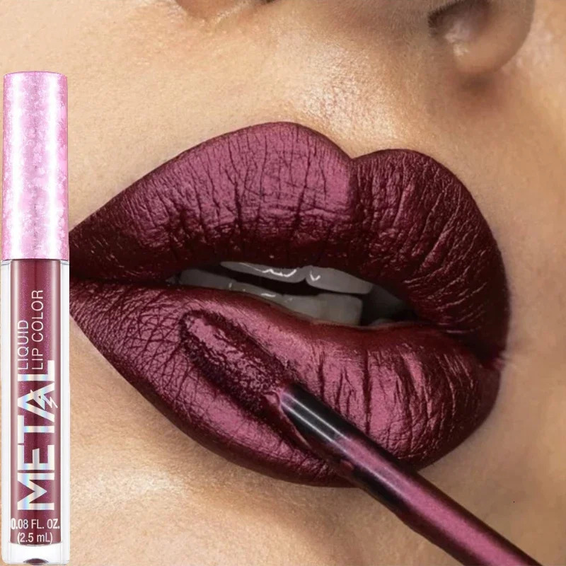 Matte Glitter Liquid Lip Gloss Makeup Waterproof Non-stick Cup Metal Lipstick Set Lasting Shiny Lip Color Tone Charming Lipstick 250618
