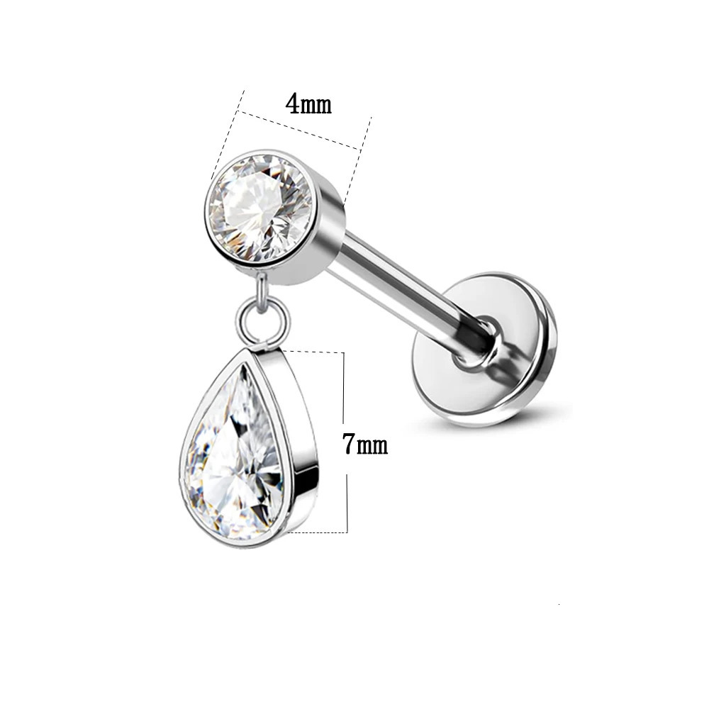 36 Alloy Earrings Water Drop Pendant Cylindrical Water Drop Tear Drop Ear Bone Nail Human Puncture Accessory 250617