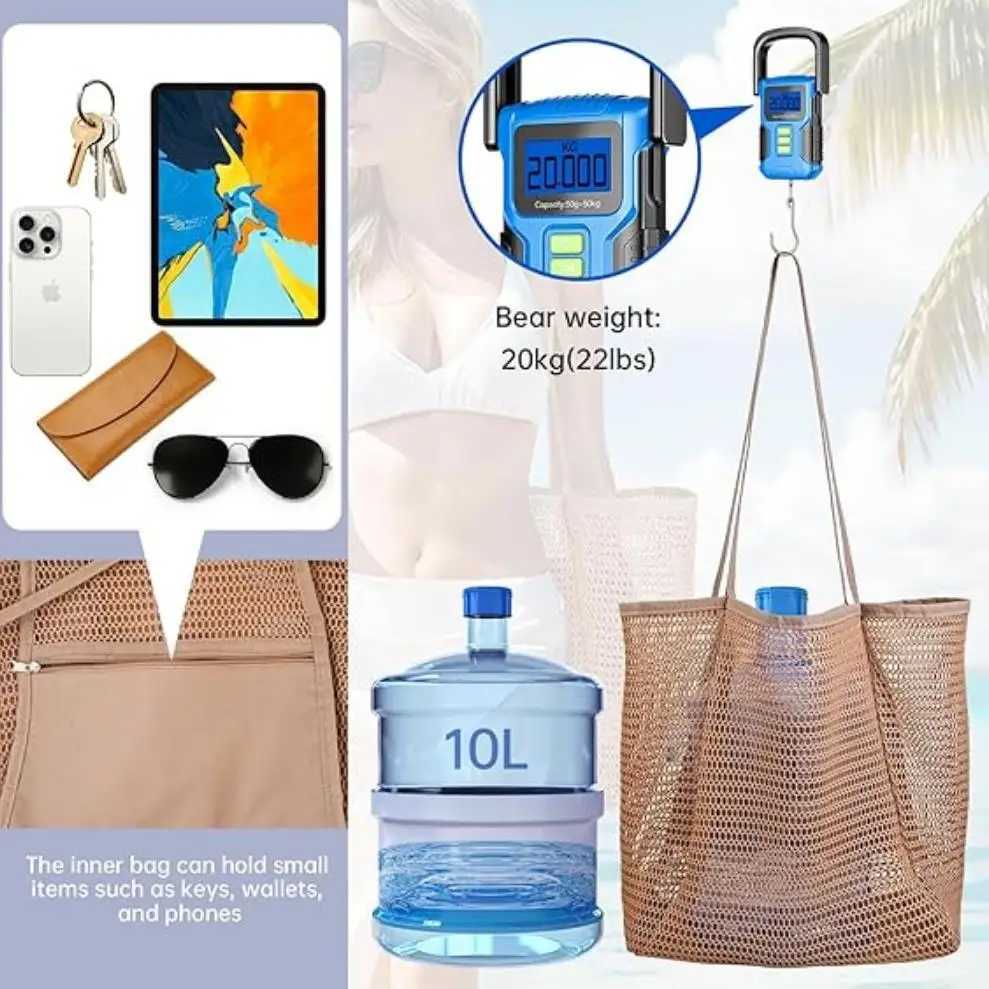 Universal Mesh Storage Bag - Waterproof and Sandproof Large Beach Mesh Handbag Stray Bag Suitable for Swimming Pool Travel Bag B250618