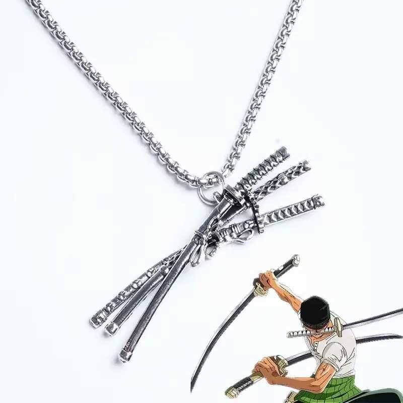 Cool Necklace Roronoa Zoro Three Knife Pendant Cosplay Anime Three Swords Flowing Pendant AccoriesC250617