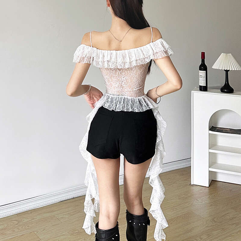 Spring New Women's Solid Color Slim Fit Street Fashion Off-Shoulder Strap Short Sleeve Top B5