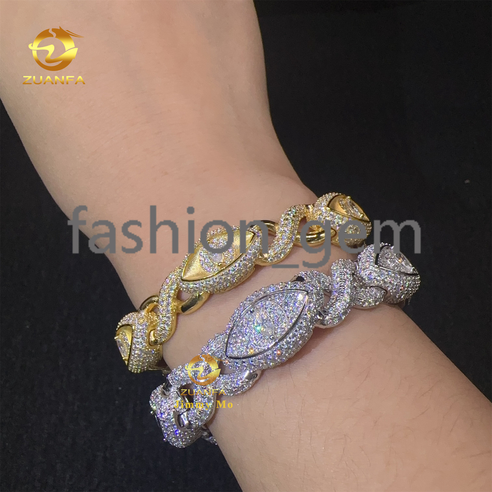 Wholesale Price 10mm 13mm Silver Real Gold Plated Hip Hop Jewelry Iced Out Moissanite Diamond Evil Eyes Infinity Cuban Bracelet