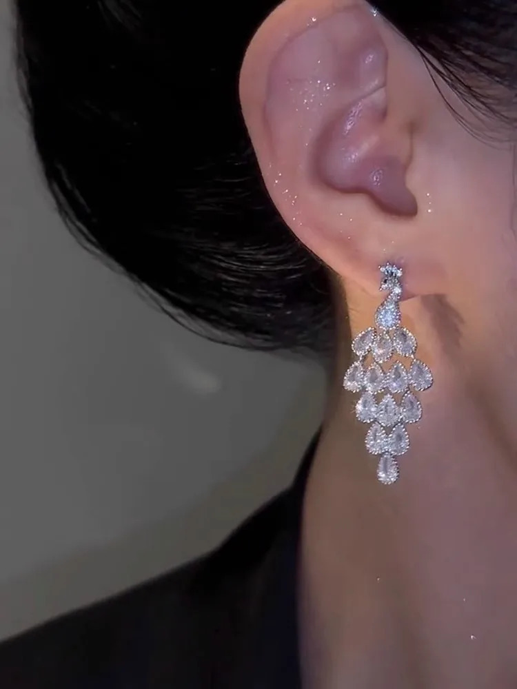 Fashion Shiny Zirconia Peacock Drop Long Hanging Earrings for Women Charm Holiday Beach Earrings Wedding Party Jewelry Gifts250616