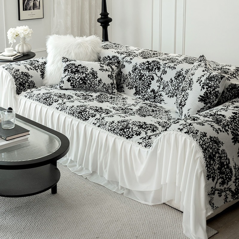 New Chenille Jacquard Black and White Bayberry Tree Sofa Cover Non-Slip Seat Cushion