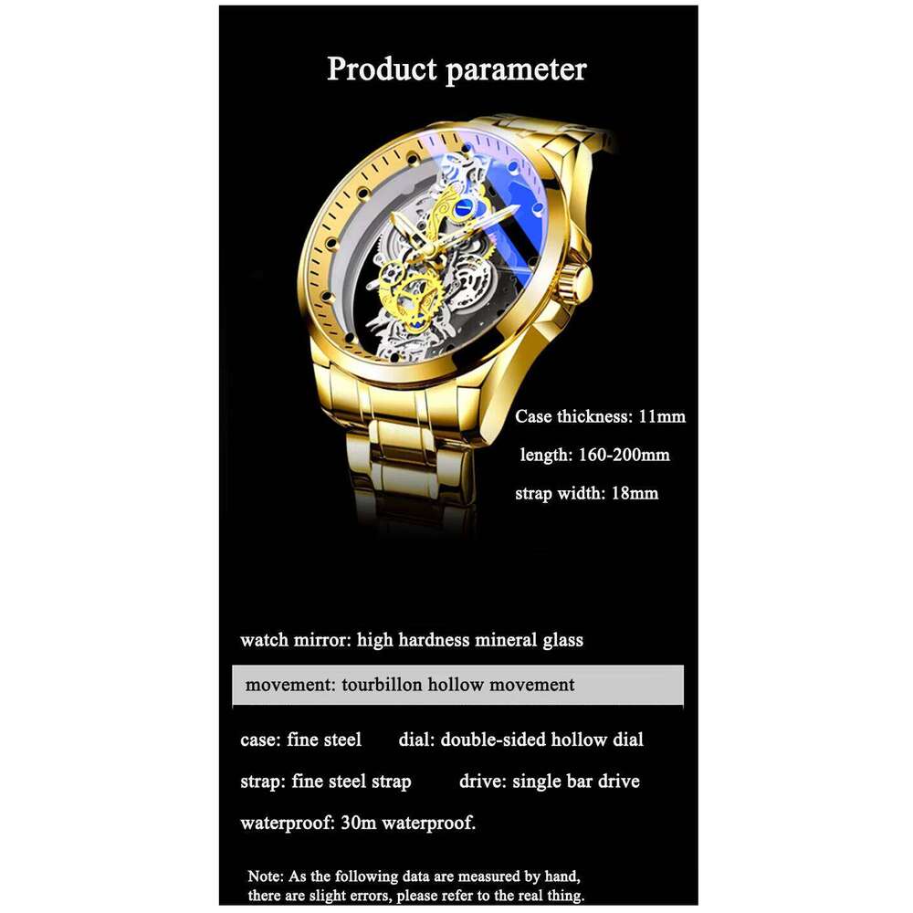DHgargets New Men Quartz Gold Skeleton Vintage Man Watch