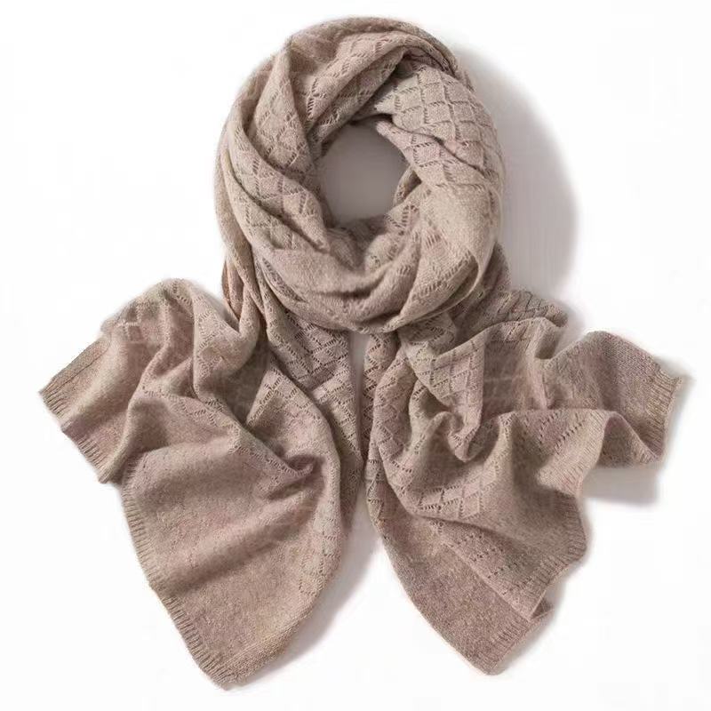 T1009 autumn and winter cashmere scarf solid color knitted hollow neck shawl versatile dual-purpose new style warm