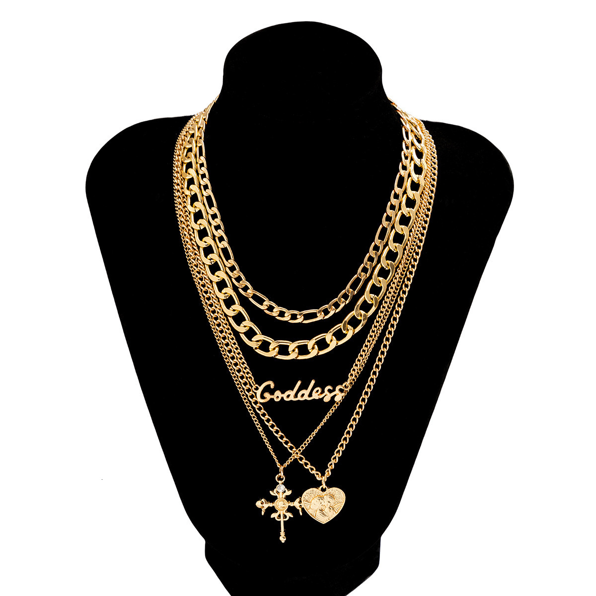 2025 Luxury Premium Multilayer Relief Cross Figure Hip Hop Personality Letter Chain Trendy Statement Jewelry Decoration Silver fashion jewelry necklac