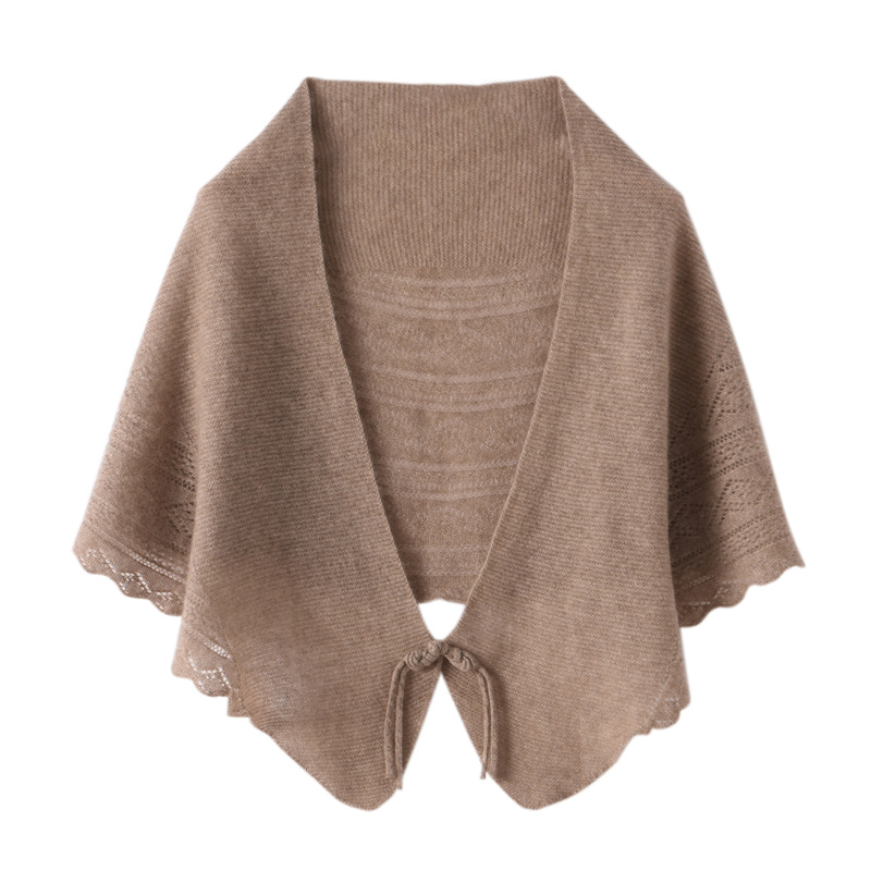 K1068 100% pure wool shawl for women, wear in air-conditioned room, hollow thin small shawl, Chinese style button knotted scarf