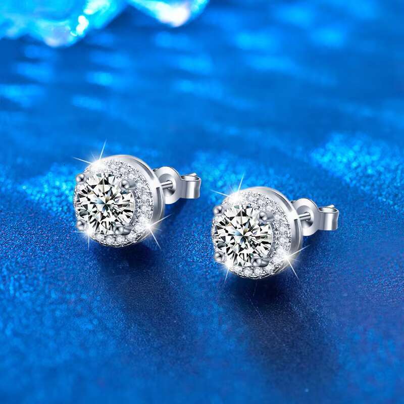 Fashion Moissanite Jewelry 925 Sterling Silver Zircon Earrings Round Cut Diamond Stud Earring for Women