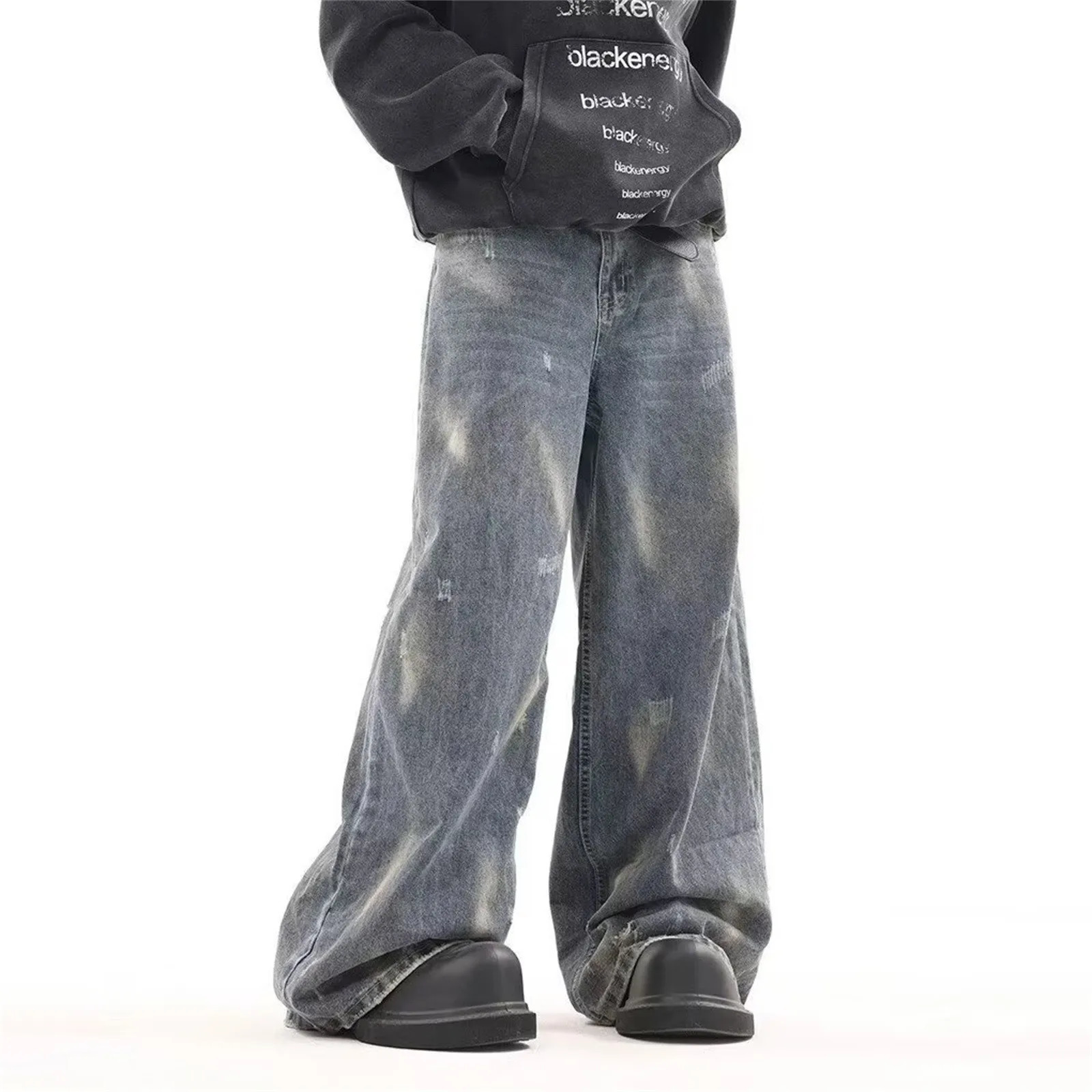 2025 Vintage Wash Male Jeans Stylish Harajuku Baggy Y2k Fashion Mens Pants High Street Regular Solid Color Straight Leg Pants 250617
