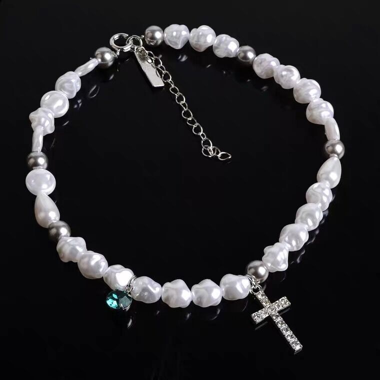 2025 Luxury Premium Hip Hop Trendy Y2K Irregular Pearl Cross Pendant Unisex Niche Minimalist Versatile Clavicle Statement Chain