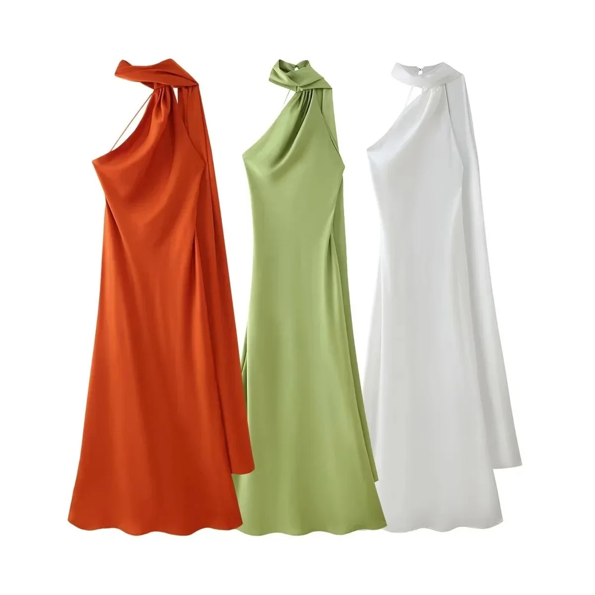 Womens Selling Fast Silk-Satin Feeling Halter Neck Dress European and American Style Sleeveless Summer Fashion Dress 250618